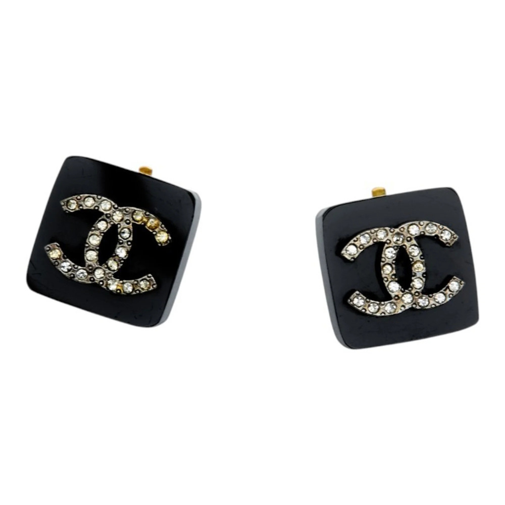 CHANEL Vintage Black Logo Earrings